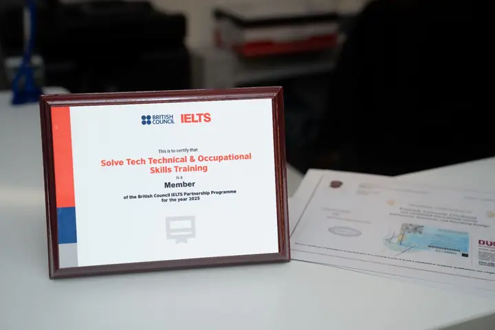 British Council IELTS plaque displayed at Solve Tech