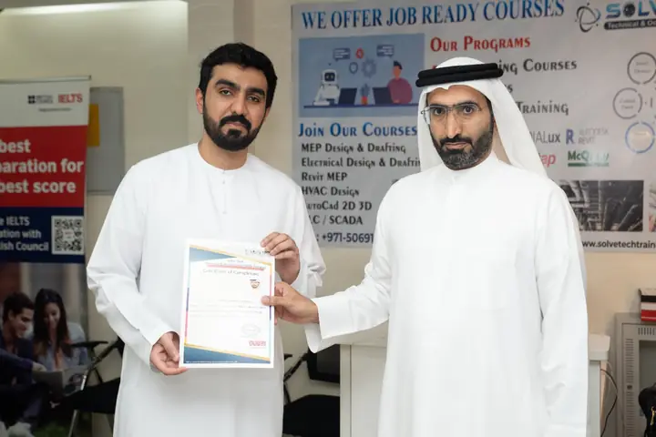 Learner receiving a course certificate at Solve Tech